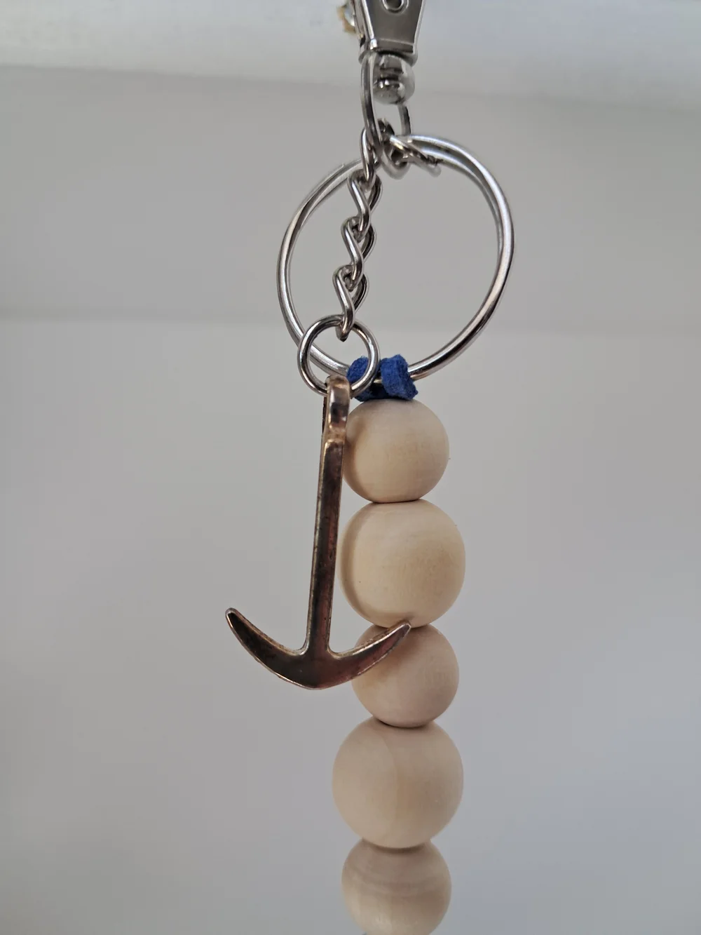 Handmade Navy & Natural Bead Tassel Keychain with Anchor Charm